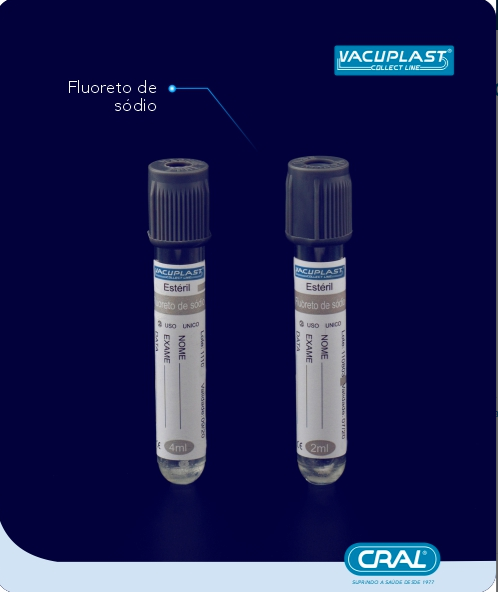 Tubo de coleta de sangue a vácuo c/ reagente fluoreto + EDTA 13x75mm 4mL 100und/rack Vacuplast