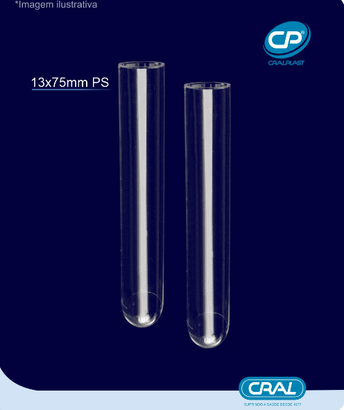 Tubo de Ensaio 13x75 mm em PS 5ml Sem Tampa 1000 und./pct. Cralplast