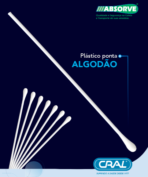 Swab p/ coleta de amostras estéril c/ haste de plástico e ponta de algodão 100und/cx Absorve