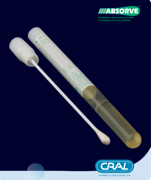 Swab p/ coleta de amostras haste plástica c/ meio stuart estéril 100und/cx Absorve