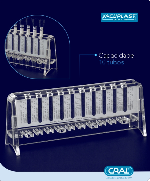 Suporte em plástico acrílico capacidade para 10 tubos de VHS – VACUPLAST