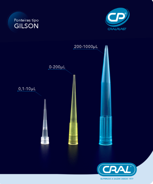 Ponteira sem filtro 0,1-10uL transparente tipo Gilson curta 1000und/pct Cralplast
