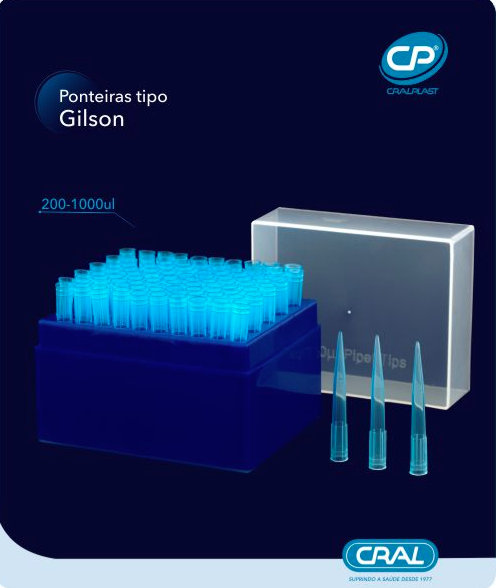 Ponteiras tipo Gilson em rack – Cralplast 200-1000ul em rack com 100 unidades