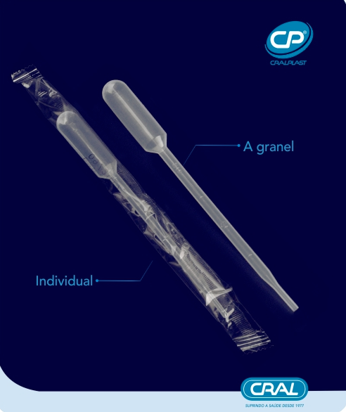 Pipeta pasteur 3ml estéril embaladas individualmente CRALPLAST Caixa com 500 unidades