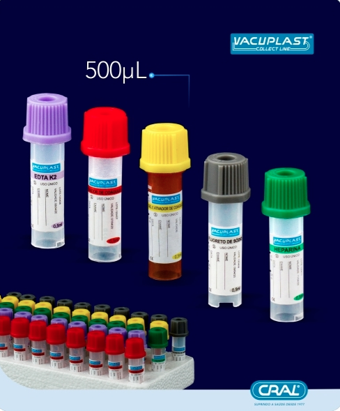Microtubo de coleta de sangue seco com ativador de coágulo 500uL 50und/pct Vacuplast