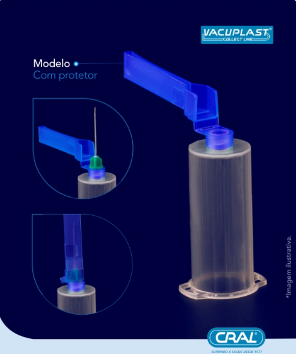Adaptador de agulha para coleta de sangue com protetor de agulha 250und/pct Vacuplast