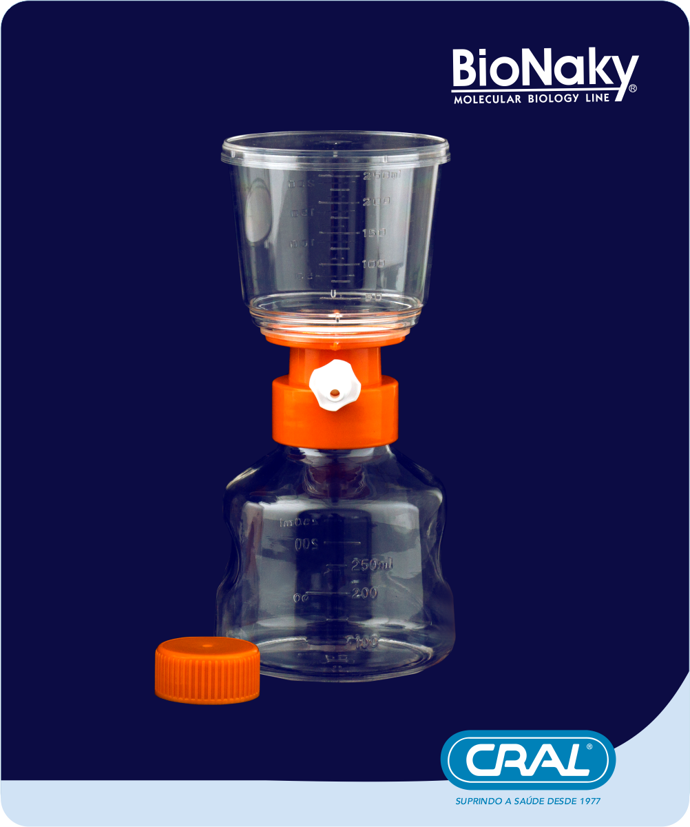 Sistema de Filtração à Vácuo Estéril 0,22um 250mL BioNaky
