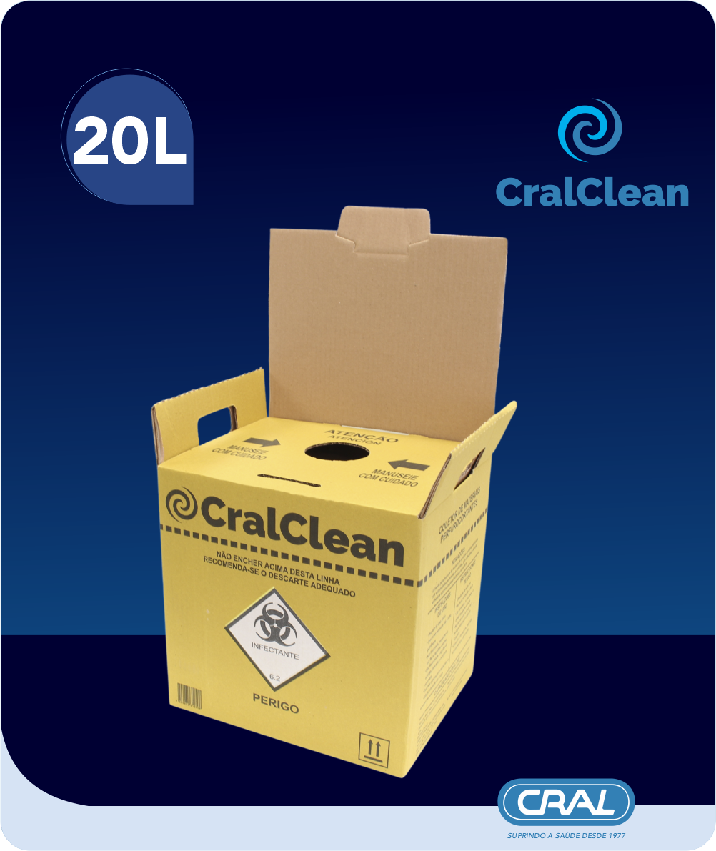 Coletor de papelão p/ perfurocortantes 20 litros ECO 20und/cx Cralclean