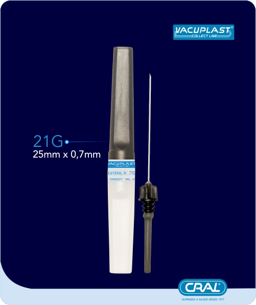 Agulha múltipla para coleta de sangue à vácuo estéril 25 x 0,7mm (21G) 100und/cx Vacuplast
