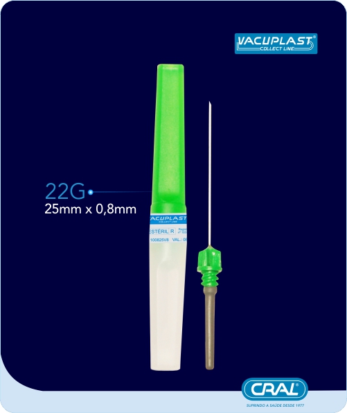 Agulha múltipla para coleta de sangue à vácuo estéril 25 x 0,8mm (22G) 100und/cx Vacuplast